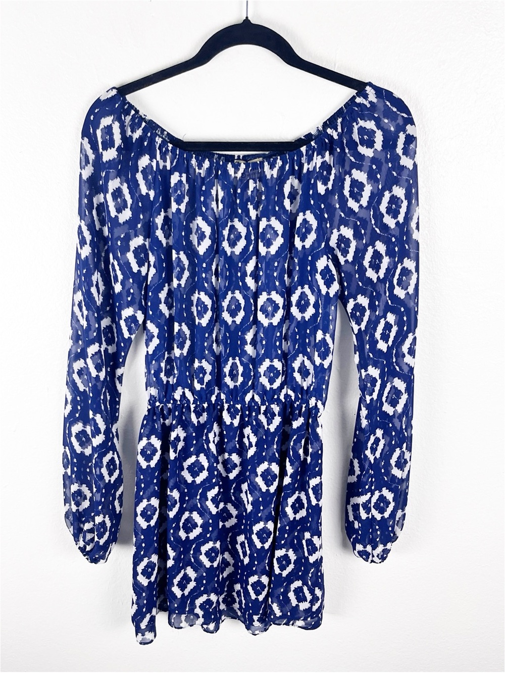 SHOW ME YOUR MUMU Lily Blue White Sheer Elastic Waist Dress Small Boho Casual